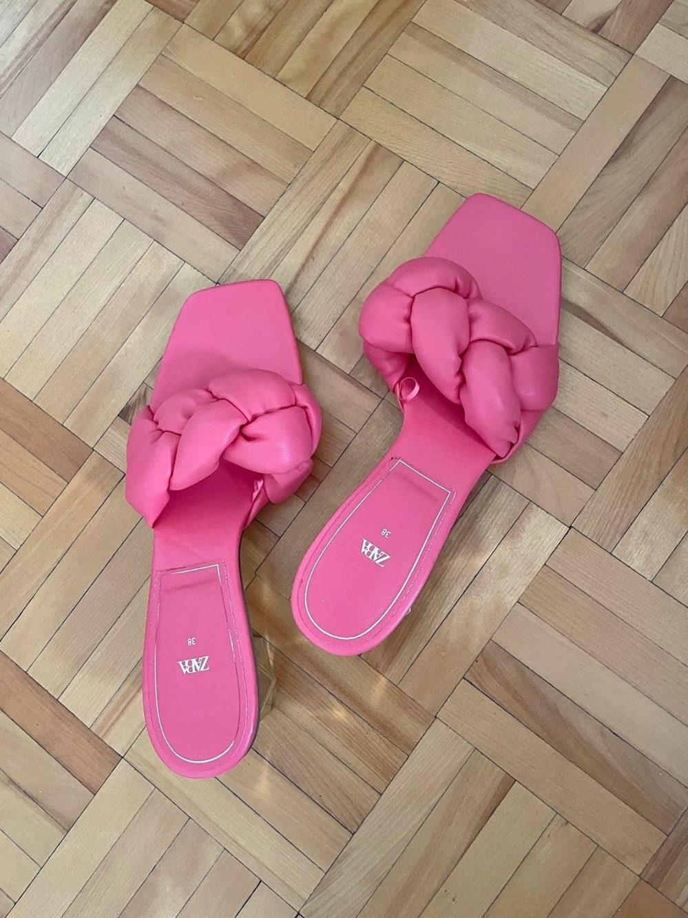 Zara Hot Pink Braided Slide Sandals
